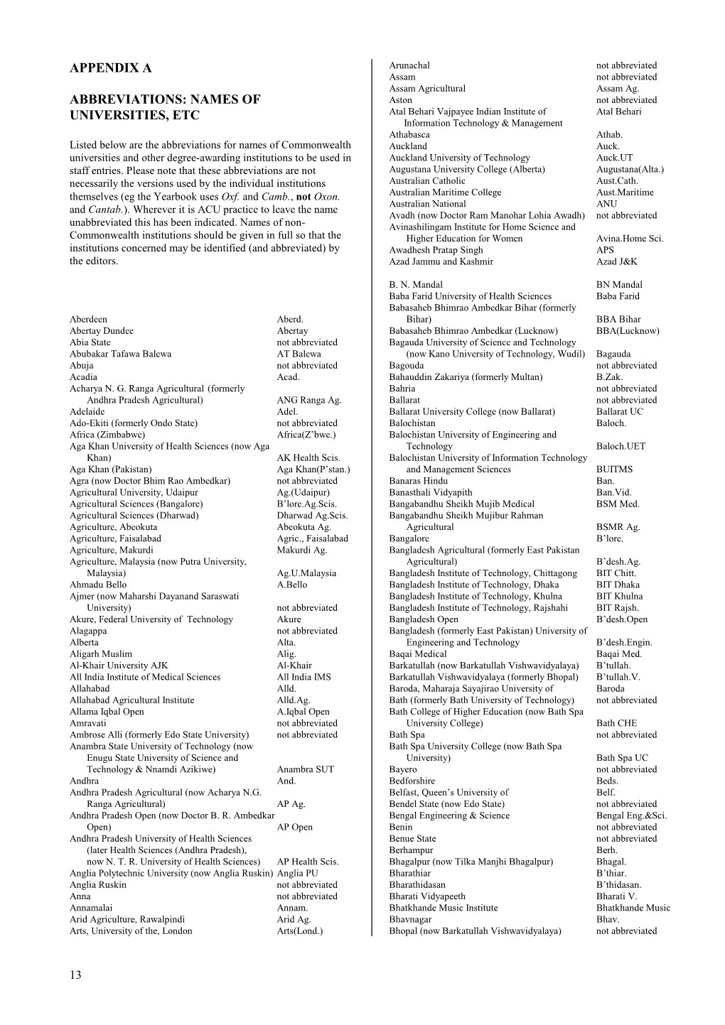 Appendix a Abbreviations: Names of Universities