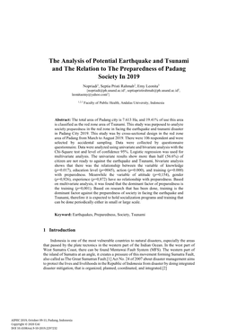 The Analysis of Potential Earthquake and Tsunami and the Relation to the Preparedness of Padang Society in 2019