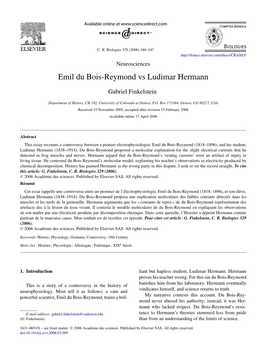 Emil Du Bois-Reymond Vs Ludimar Hermann