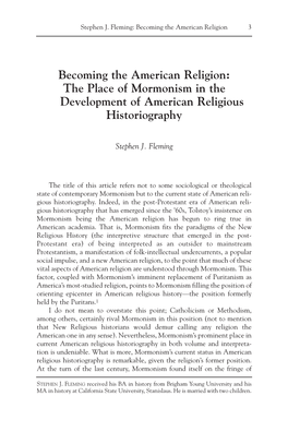 Becoming the American Religion: the Place of Mormonism in the Development of American Religious Historiography