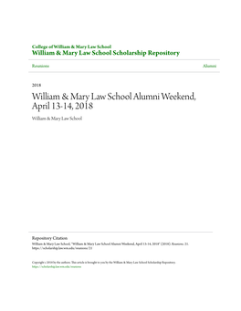 William & Mary Law School Alumni Weekend, April 13-14, 2018