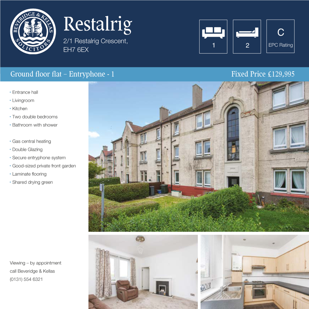 Restalrig C 2/1 Restalrig Crescent, 1 EPC Rating EH7 6EX 2