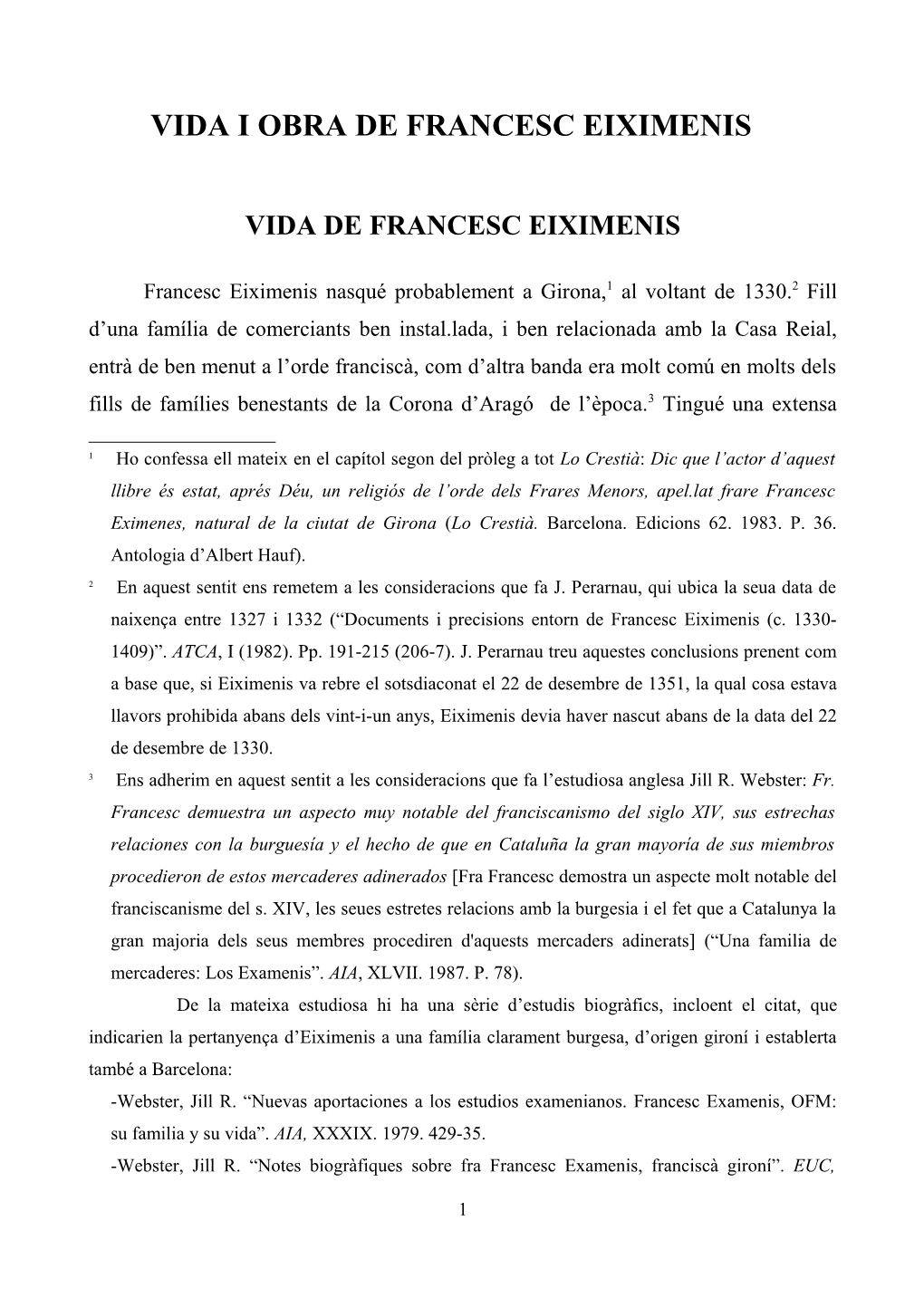 Vida I Obra De Francesc Eiximenis