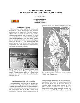 General Geology of the Northern San Luis Valley, Colorado