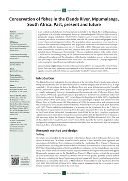 Conservation of Fishes in the Elands River, Mpumalanga, South Africa: Past, Present and Future