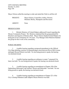 CITY COUNCIL MEETING October 14, 2014 Page 196 Mayor Nelson