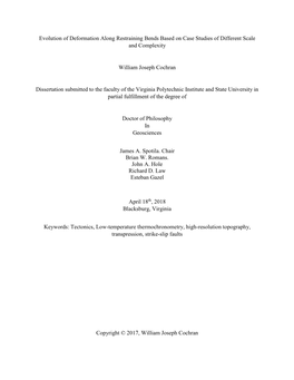 Evolution of Deformation Along Restraining Bends Based on Case Studies of Different Scale and Complexity William Joseph Cochran