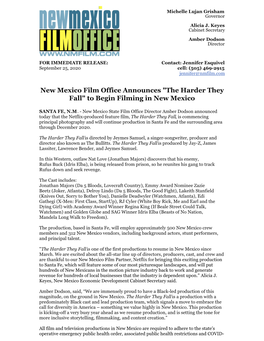 New Mexico Film Office Announces "The Harder They Fall" to Begin Filming in New Mexico