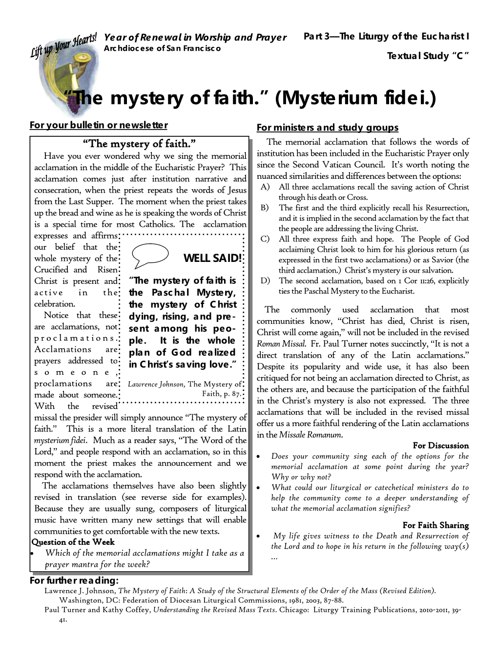 “The Mystery of Faith.” (Mysterium Fidei)