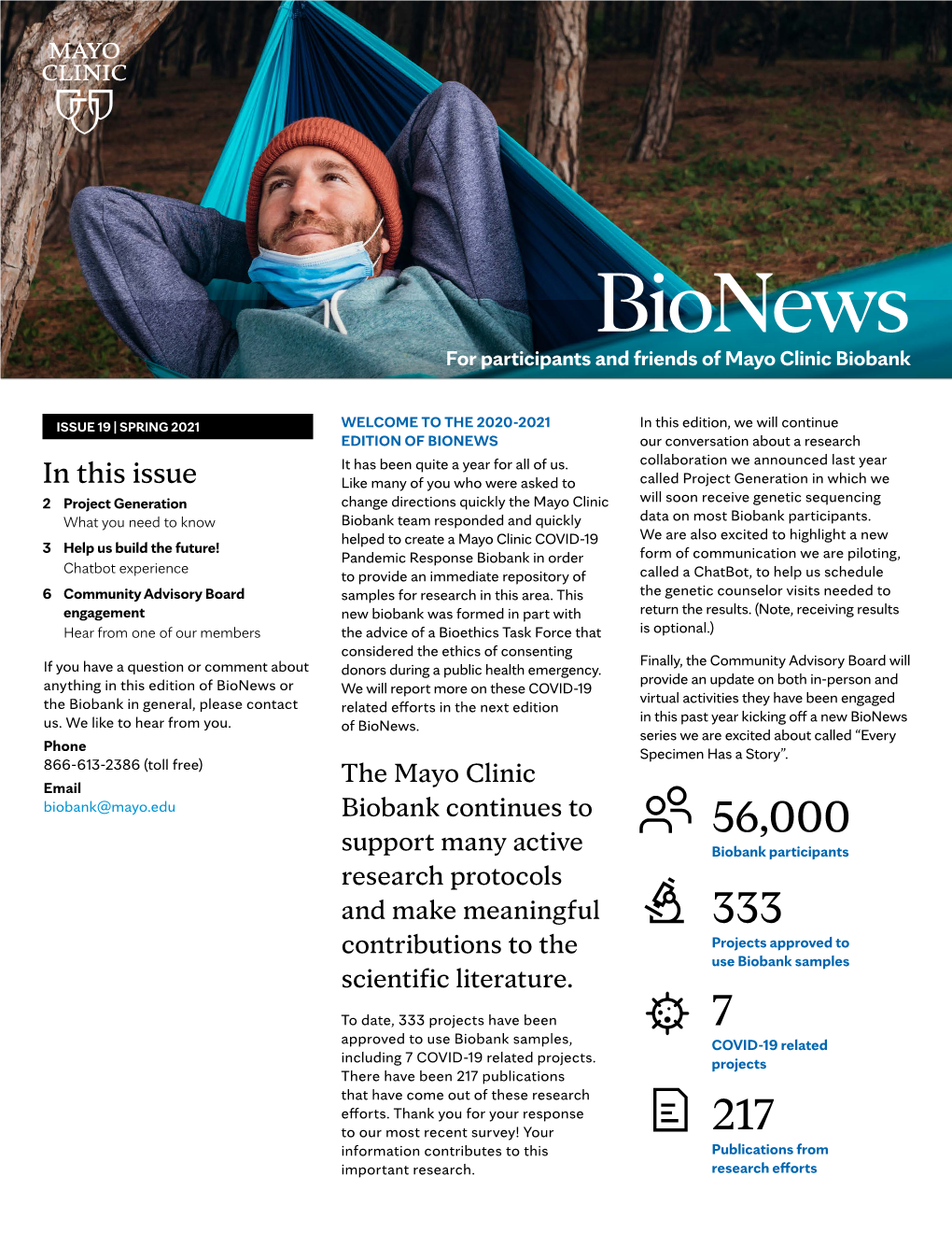 Bionews for Participants and Friends of Mayo Clinic Biobank