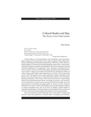 Cultural Studies and Rap: the Poetry of an Urban Lyricist