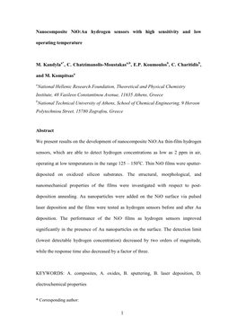 1 Nanocomposite Nio:Au Hydrogen Sensors with High Sensitivity And