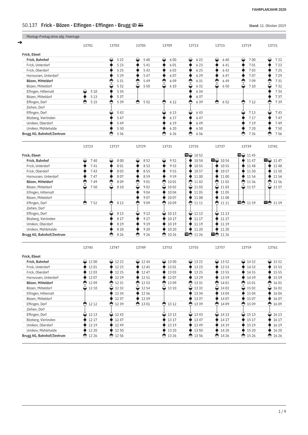 50.137 Frick - Bözen - Elfingen - Effingen - Brugg Stand: 11