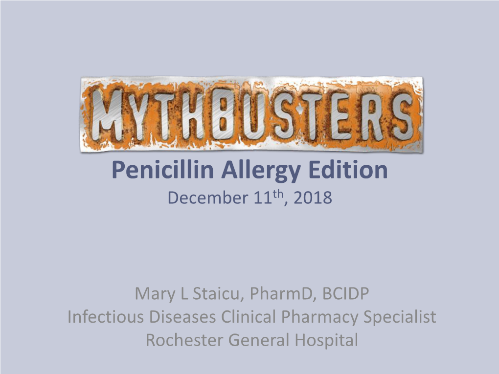 Penicillin Allergy Edition December 11Th, 2018