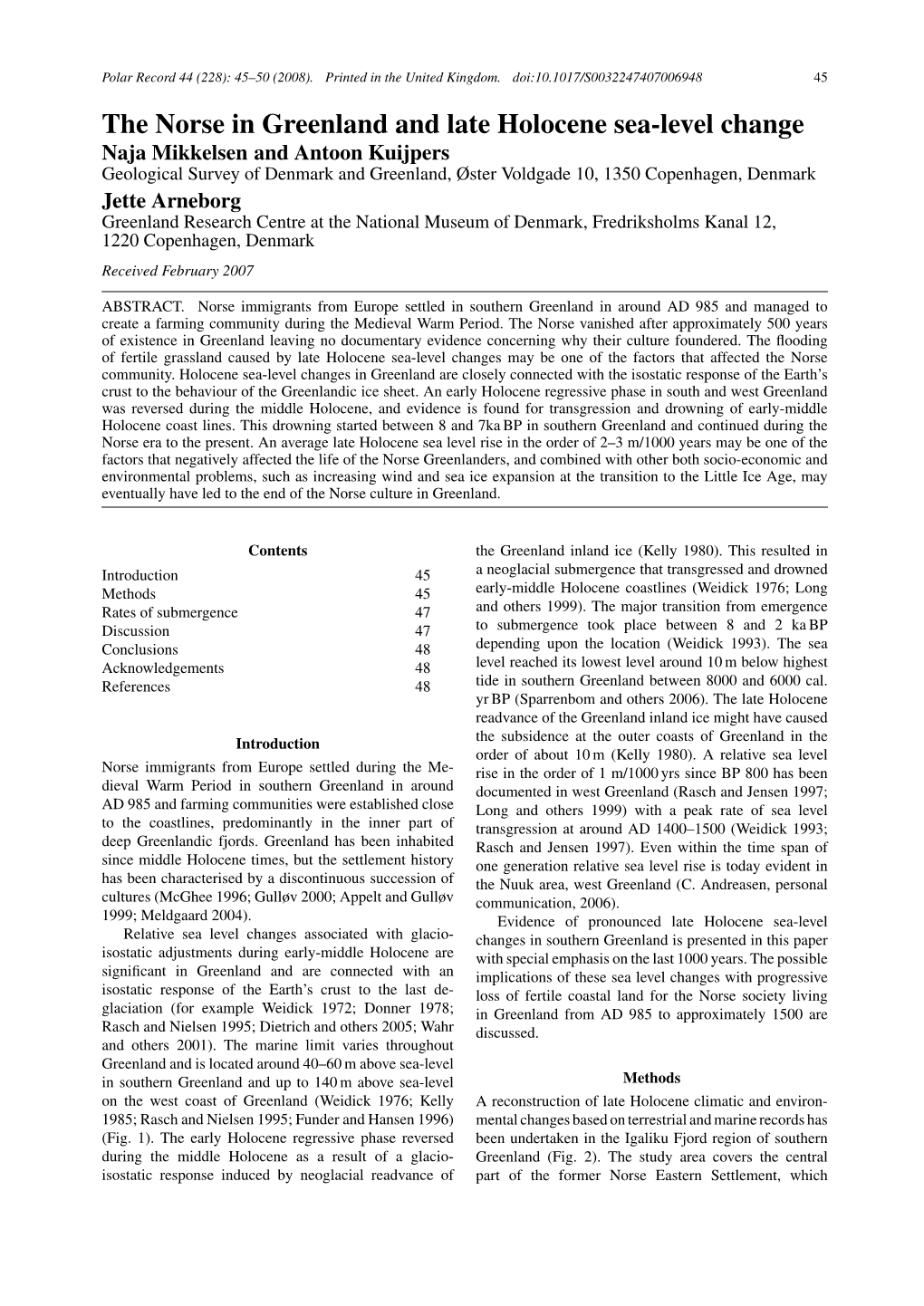 The Norse in Greenland and Late Holocene Sea-Level Change