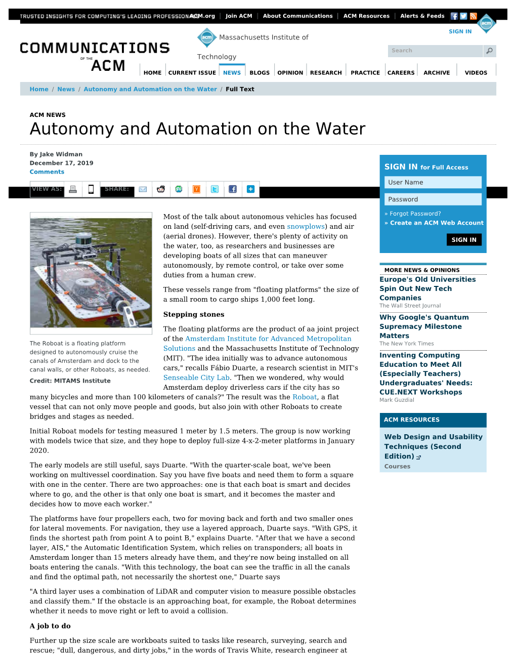 Autonomy and Automation on the Water / Full Text