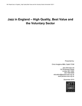 Jazz in England – High Quality, Best Value and the Voluntary Sector