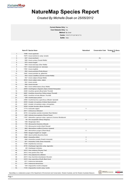 Naturemap Species Report Created by Michelle Doak on 25/05/2012