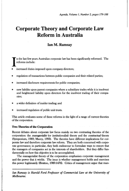 Corporate Theory and Corporate Law Reform in Australia