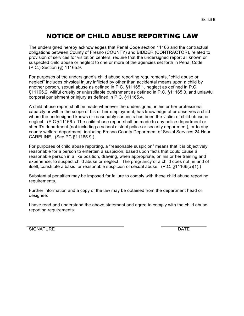 Notice of Child Abuse Reporting Law