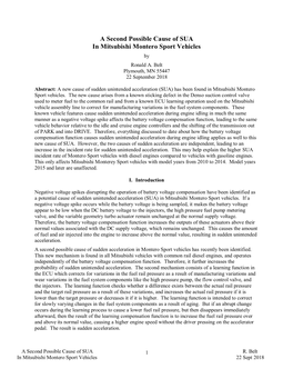 A Second Possible Cause of SUA in Mitsubishi Montero Sport Vehicles by Ronald A