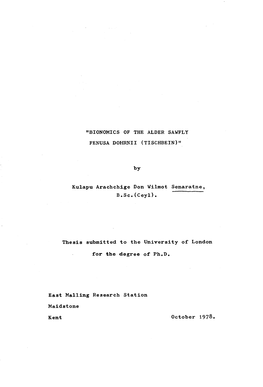 "Bionomics of the Alder Sawfly Fenusa Dohrnii (Tischbein)"