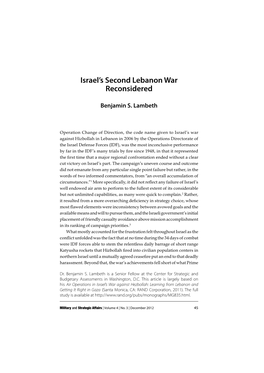 Israel's Second Lebanon War Reconsidered