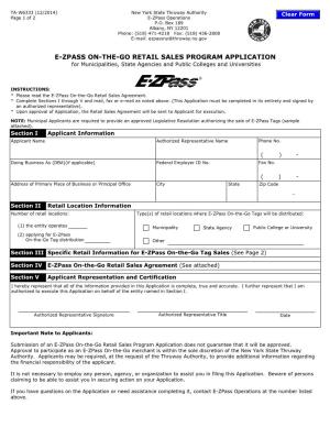 TA-W6333: E-Zpass On-The-Go Retail Sales Program Application For