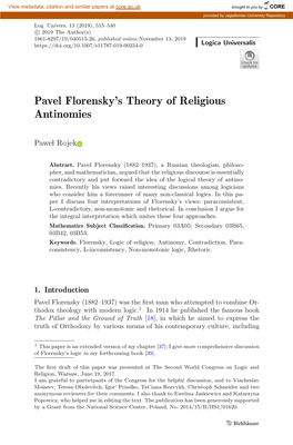 Pavel Florensky's Theory of Religious Antinomies