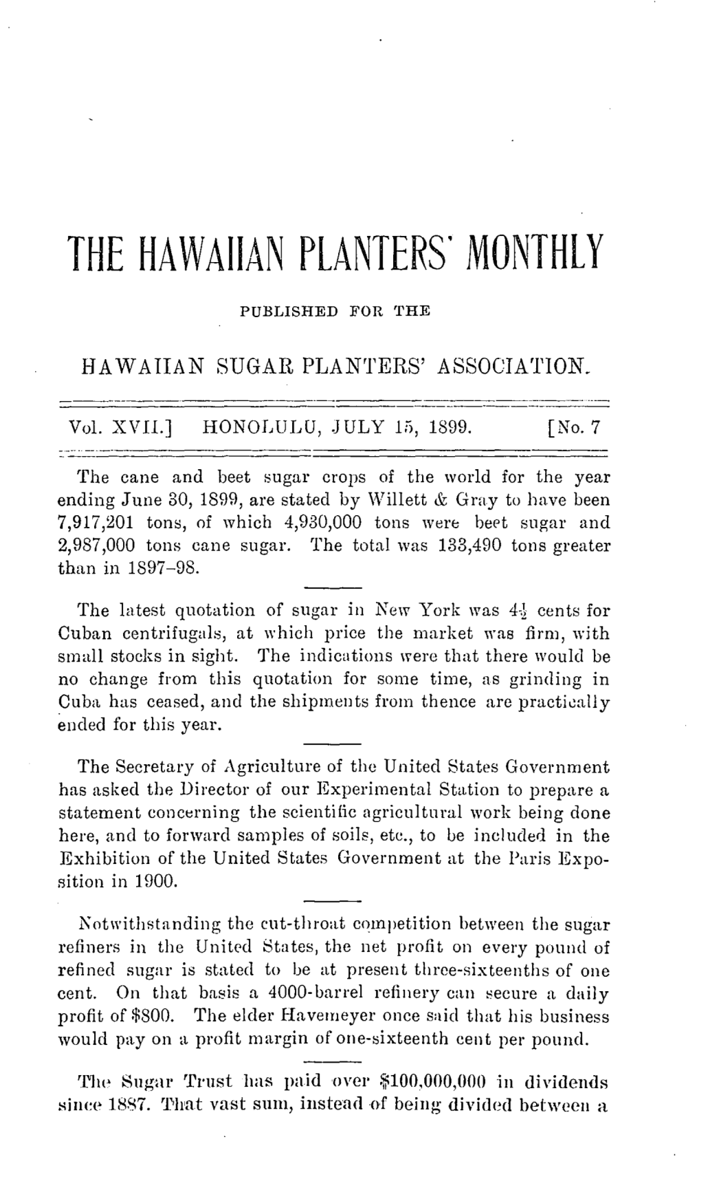 The Hawaiian Planters' Monthly