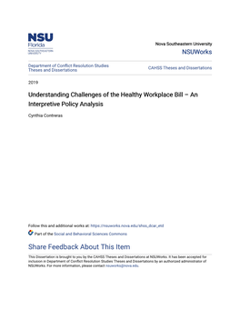 Understanding Challenges of the Healthy Workplace Bill – an Interpretive Policy Analysis