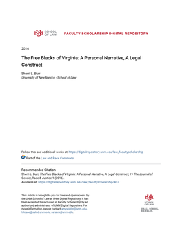 The Free Blacks of Virginia: a Personal Narrative, a Legal Construct