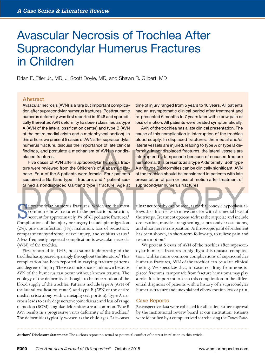 Avascular Necrosis of Trochlea After Supracondylar Humerus Fractures in Children