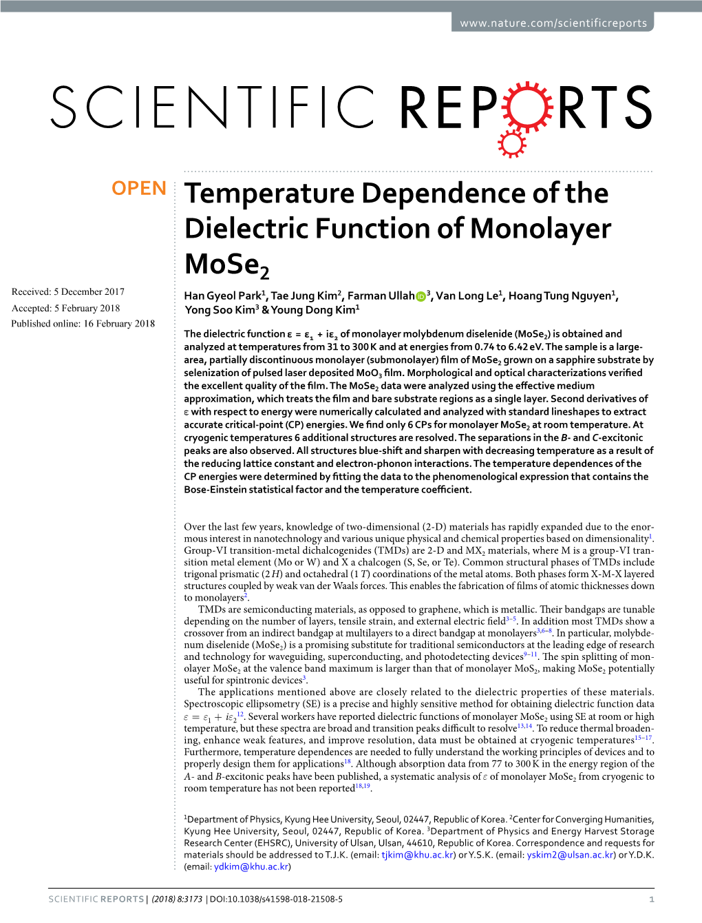 Temperature Dependence of the Dielectric Function of Monolayer Mose2