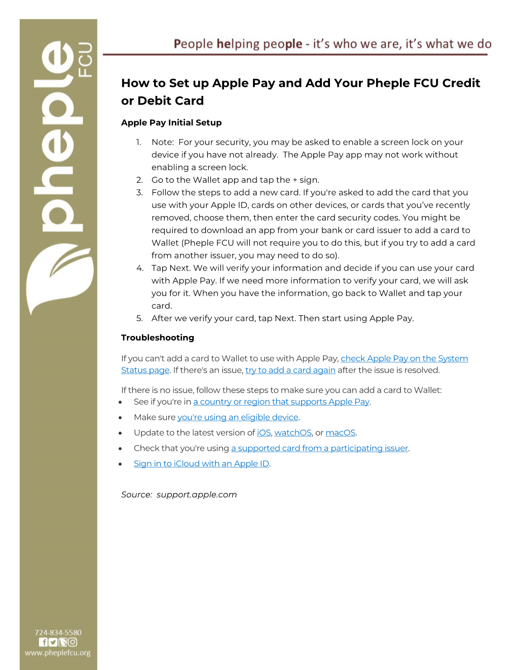 How to Set up Apple Pay and Add Your Pheple FCU Credit Or Debit Card
