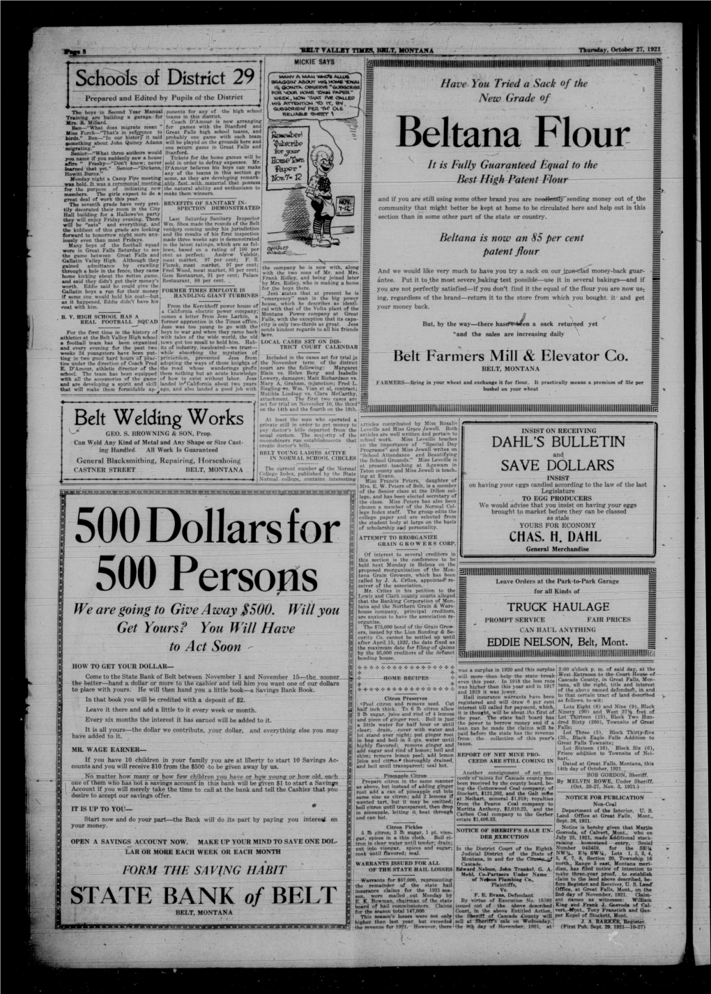 Belt Valley Times (Armington, Mont.), 1921-10-27
