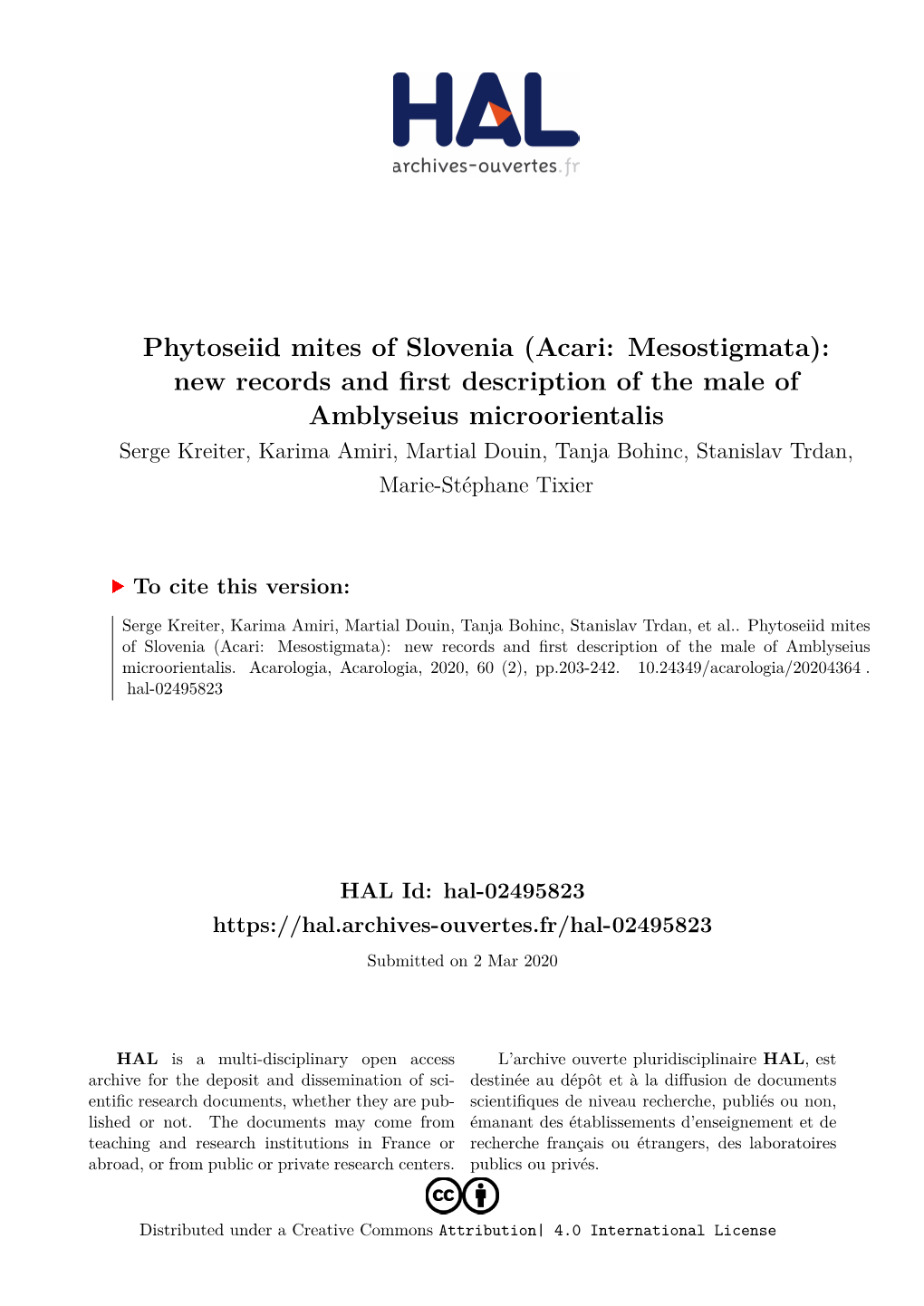 Phytoseiid Mites of Slovenia (Acari: Mesostigmata): New Records And