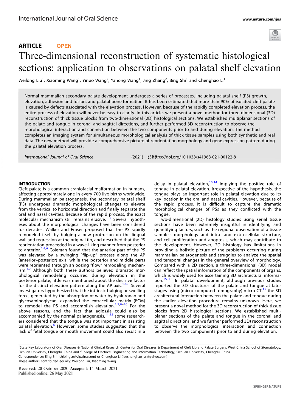 Application to Observations on Palatal Shelf Elevation