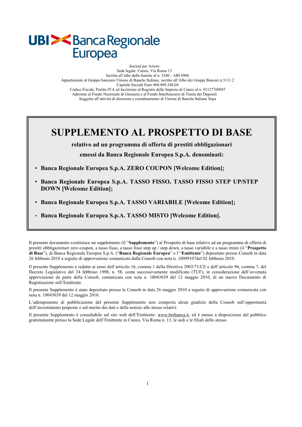 Supplemento Prospetto Di Base BRE Definitivo