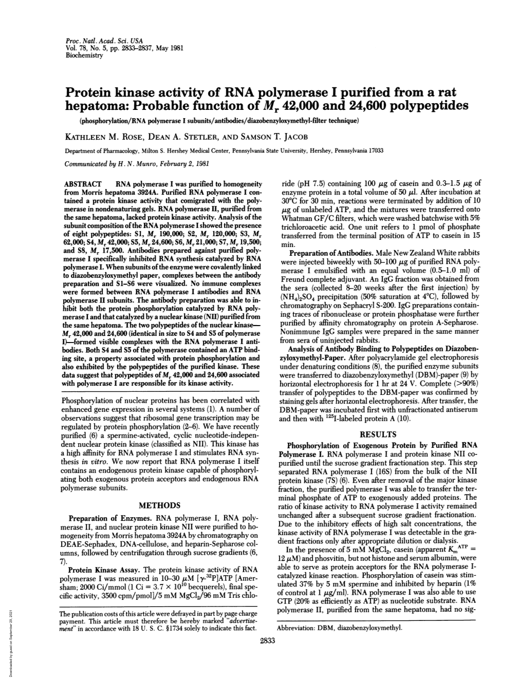 Protein Kinase Activity of RNA Polymerase I Purified from a Rat Hepatoma