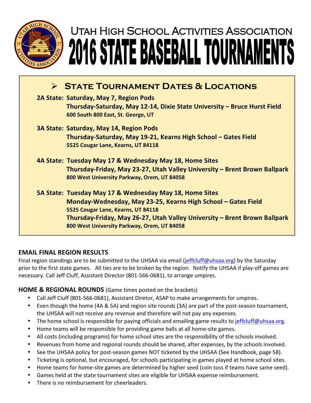 State Tournament Dates & Locations