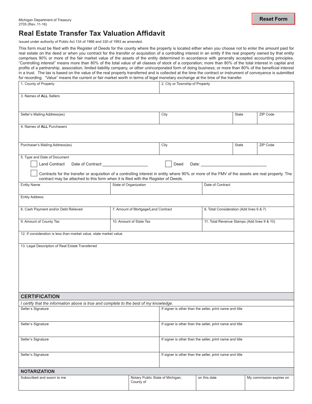 Form 2705, Real Estate Transfer Tax Valuation