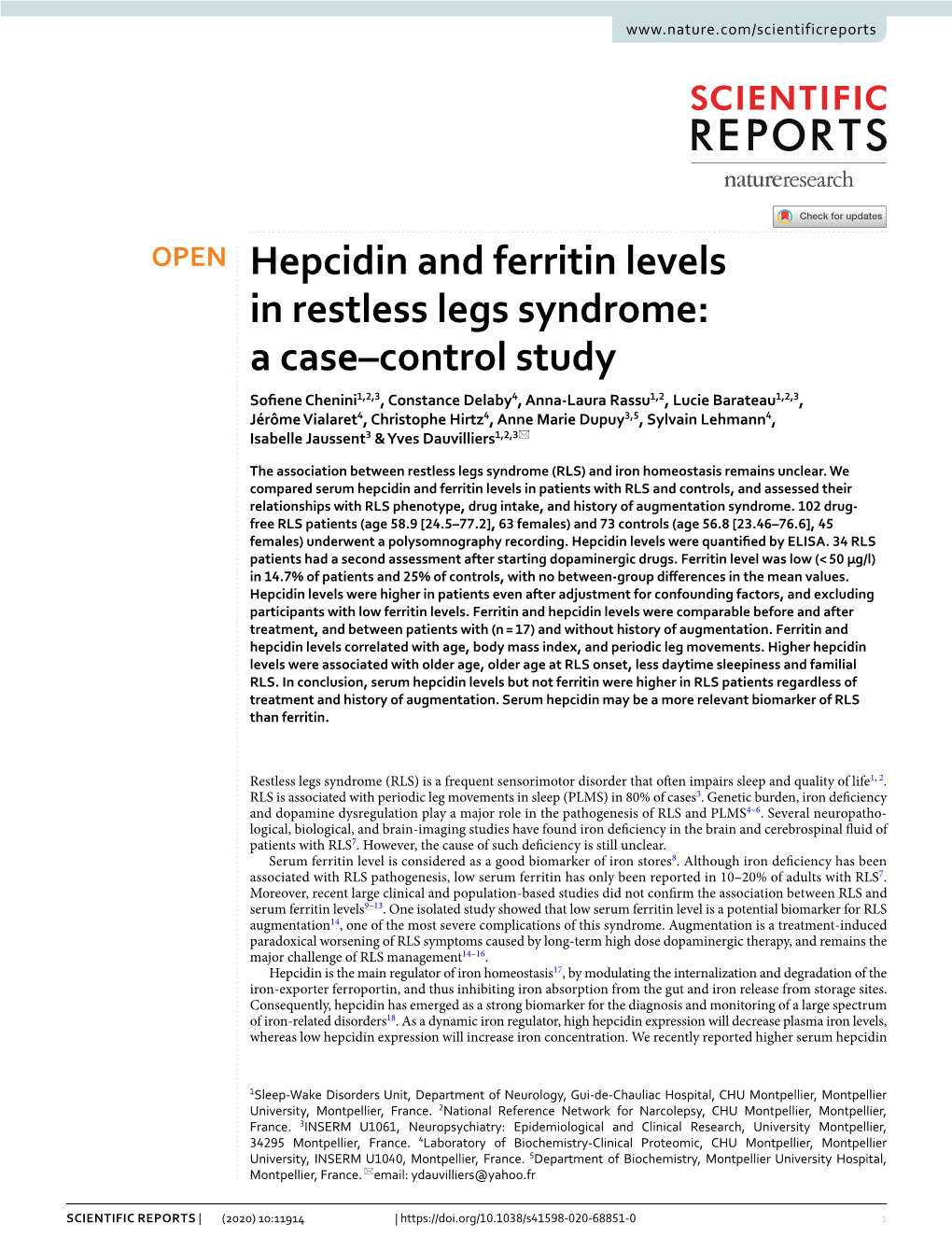 Hepcidin and Ferritin Levels in Restless Legs Syndrome: a Case–Control Study