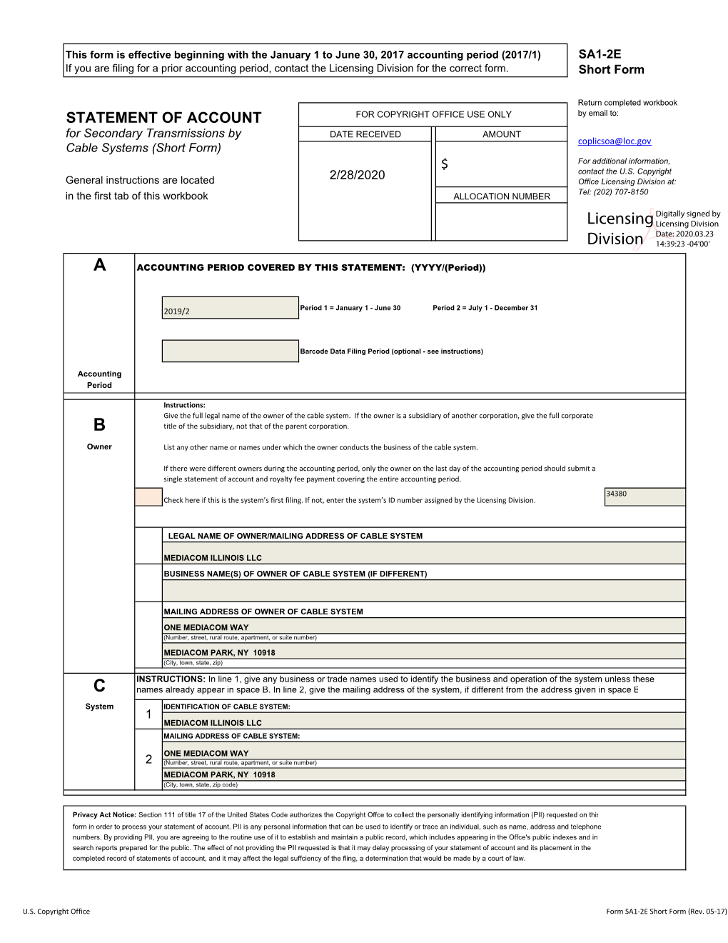 Licensing Division for the Correct Form