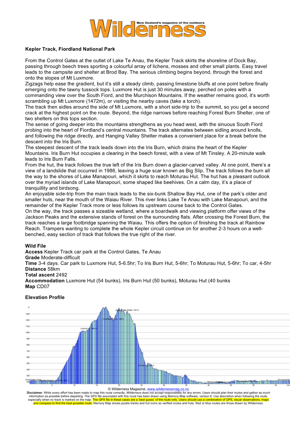 Notes & Map Kepler Track