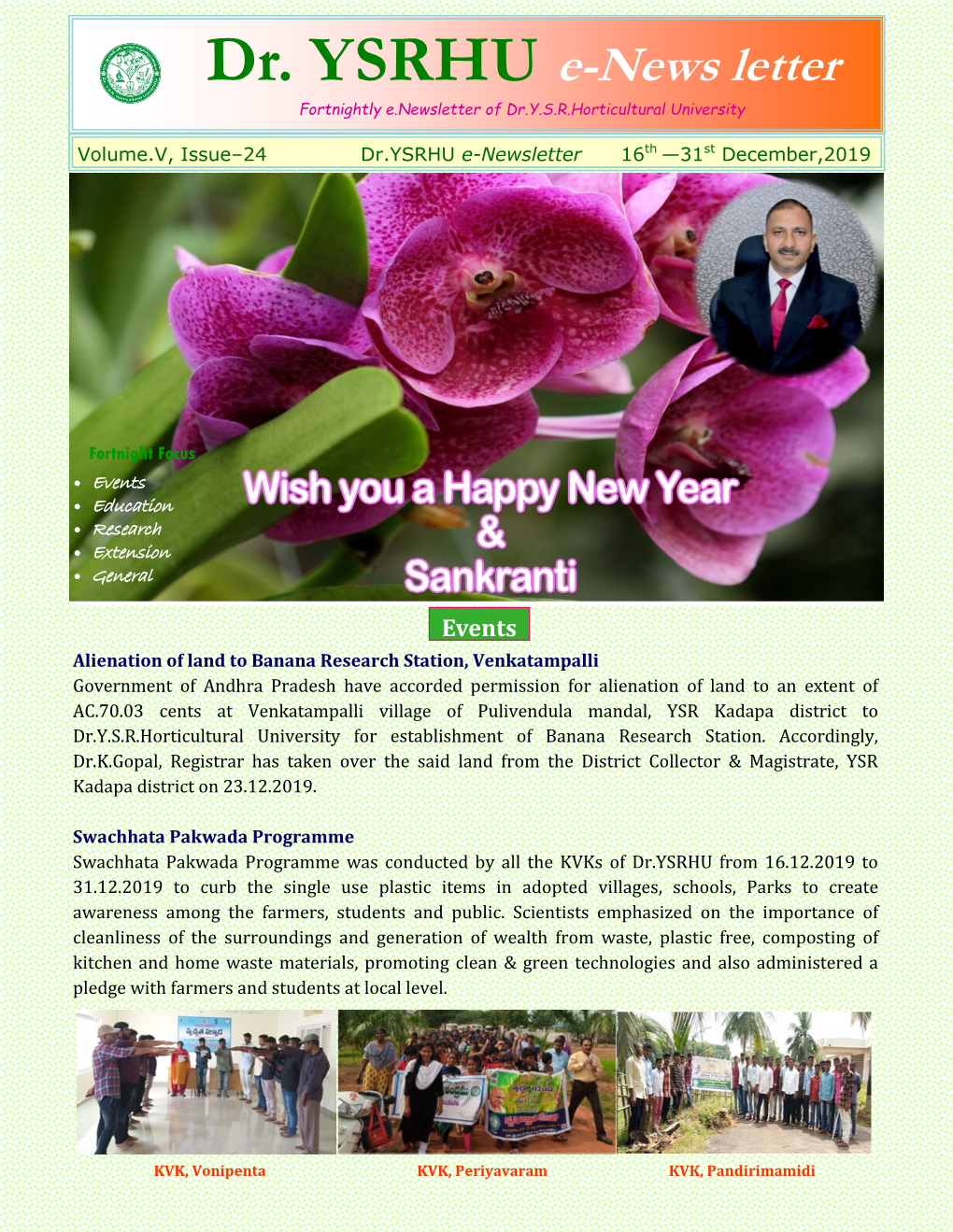 Dr. YSRHU E-News Letter Fortnightly E.Newsletter of Dr.Y.S.R.Horticultural University