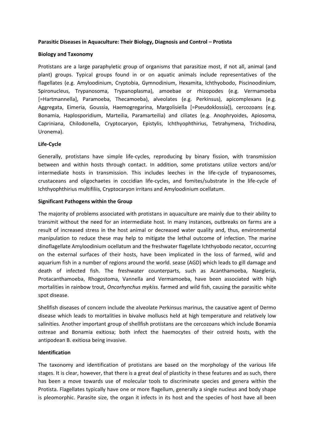 Parasitic Diseases in Aquaculture: Their Biology, Diagnosis and Control – Protista