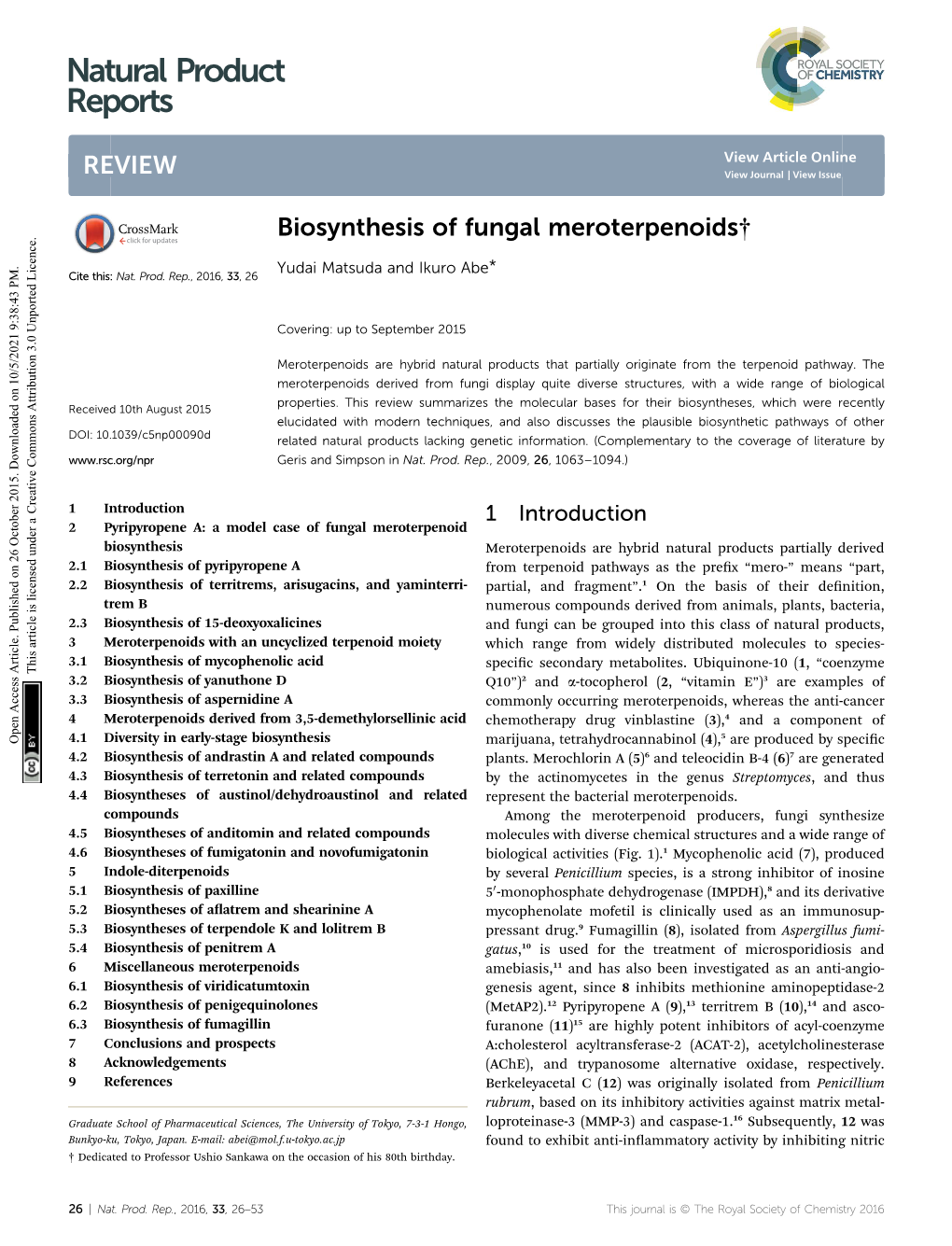 Biosynthesis of Fungal Meroterpenoids†