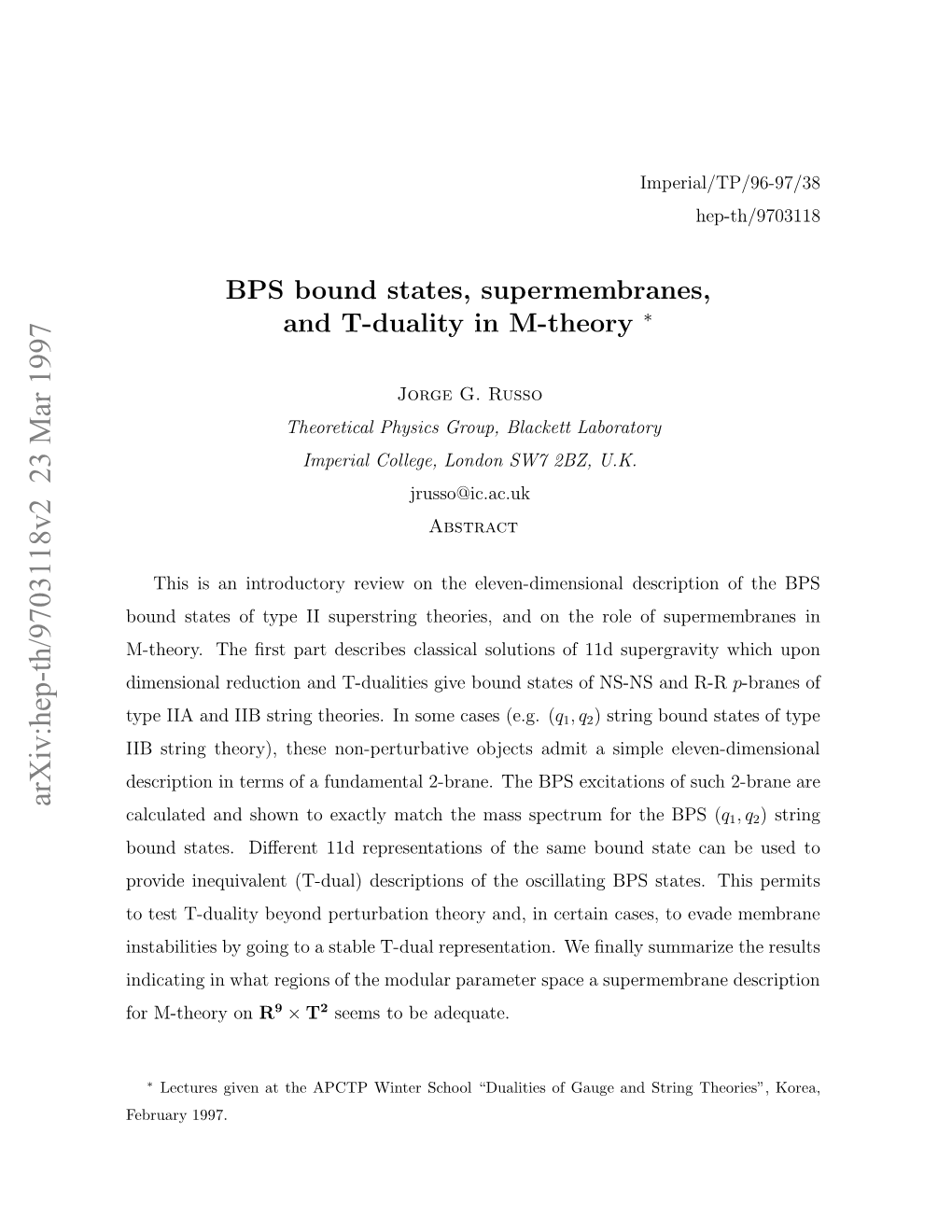 BPS Bound States, Supermembranes, and T-Duality in M-Theory