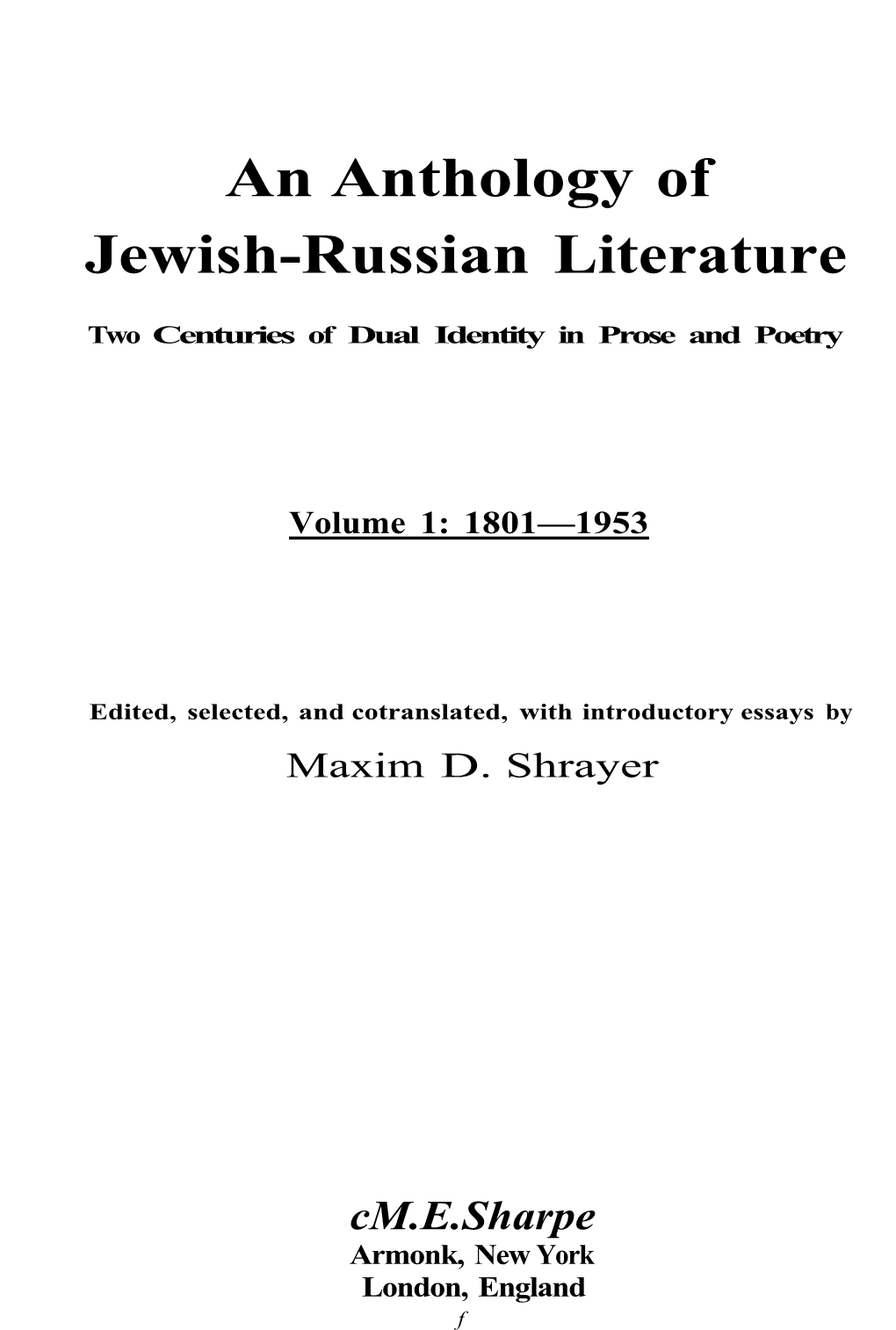 An Anthology of Jewish-Russian Literature